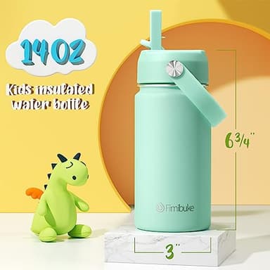 Fimibuke Kids Insulated Water Bottle - 14oz BPA-FREE 18/8 Stainless Steel Travel Tumbler Leak Proof Double Wall Vacuum Kid Cup with Straw Metal Water Bottle for School Boys Girls（2 Pack, Candy/Bubble） - Image 2