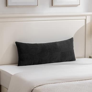 Fancy Homi Set of 2 Black Boho Long Lumbar Body Decorative Throw Pillow Cover 14x36 Inch for Bed Couch Bedroom Bench, Soft Patchwork Corduroy Textured Pillow Case, Rustic Farmhouse Room Décor - Image 6