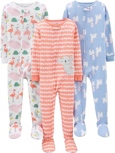 Simple Joys by Carter's Baby and Toddler Girls' 3-Pack Snug-Fit Footed Cotton Pajamas - Image 1