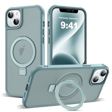 SKYLMW Compatible with iPhone 14 Plus Case with Invisible Magnetic O-Ring Stand Military-Grade Translucent Case for iPhone 14 Plus 6.7" [Compatible with Mag-Safe][Great Grip Feeling], Blue - Image 1
