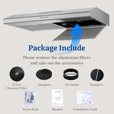FIREGAS Under Cabinet Range Hood 30 Inch, Ducted/Ductless Convertible Kitchen Vent Hood with 250 CFM, Stainless Steel, 3-Speed Exhaust Fan, Energy-Efficient LED Lights for Stove Ventilation - Image 7