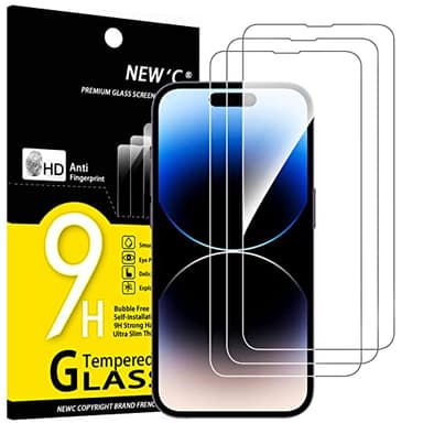 NEW'C 3 Pack Designed for iPhone 14 Pro Screen Protector (6.1"), Enhanced Tempered Glass Protection, Case Friendly Anti Scratch Bubble Free Ultra Resistant - Image 1