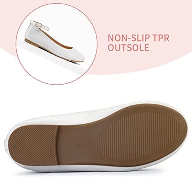 K KomForme Girl's Ballerina Flat Ankle Strap Dress Ballet Flat Shoes (Toddler/Little Kid/Big Kid) for Wedding Party School White-pu - Image 3