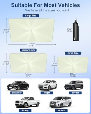 helloleiboo [2025 Upgraded] Car Windshield Sun Shade Umbrella 57"x 32" Windshield Sun Shade Foldable 5-Layer Thickened Vinyl Coating Reflective Polyester Blocks Heat & UV Rays for Medium Car Sedans - Image 6