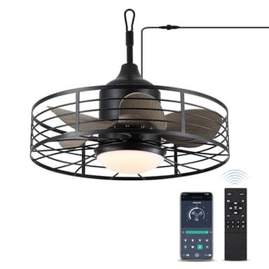 jazimar Outdoor Caged Ceiling Fan with Lights, 20" Waterproof Plug-in Fixtures, App/Remote Control, 3 Color Temperatures LED, 6 Speed Reversible DC Motor, for Indoor Farmhouse Porch Patios - Image 7