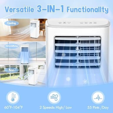 Spürbar 8500BTU Portable Air Conditioner 3-IN-1 with Fan&Dehumidifier AC unit with LED Remote Control up to 450 sq.ft. Room Air Conditioner with Sleep Mode,24H Timer,2 speed,Auto-evaporativ - Image 4