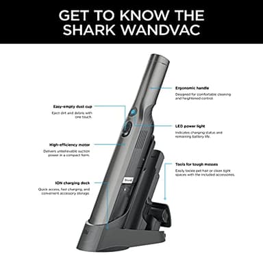 Shark WV201 WANDVAC Handheld Vacuum, Lightweight at 1.4 Pounds with Powerful Suction, Charging Dock, Single Touch Empty and Detachable Dust Cup,Graphite, Slate - Image 16