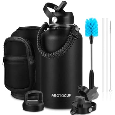 ABOTOCUP 64oz Water Bottle with Powder Coated, Stainless Steel Insulated Water Bottle with Straw Lids&Paracord Handle, Half Gallon Water Bottle Double Wall Leak-proof BPA Free, Water Jug Keep Cold&Hot - Image 1