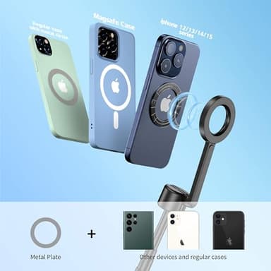 SEAJIC for MagSafe Tripod for iPhone 64 Selfie Stick Tripod Phone with Metal Ring and Remote, Phone for Video Recording, Cell Phone Mount Stand for Cellphone - Image 5
