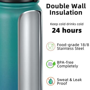 Fanhaw 20 Oz Insulated Stainless Steel Vacuum Water Bottle with Anti-Dust Pop-Open Lid - For Kids, Women, Men | Leak & Sweat Proof (Green Blue) - Image 3