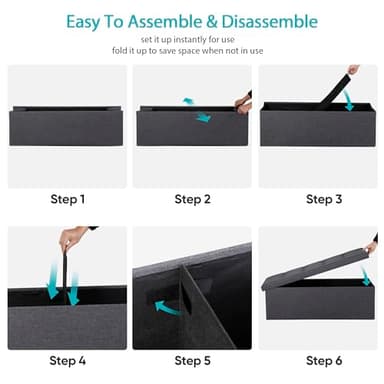 SUPER DEAL Folding Storage Ottoman Bench Foot Rest Storage Chest,15 x 43 x 15 Inches End of Bed Bench with Divider for Living Room Bedroom Entryway, 660 lbs Load Capacity, Linen Fabric, Dark Grey - Image 7