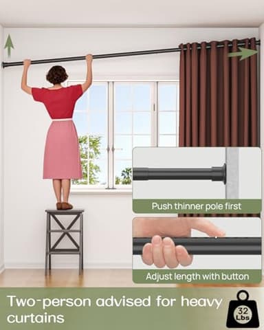 ALLZONE Tension Curtain Rod for Window, 83-123 Inches, Heavy Duty Curtain Rods No Drilling, Non-Slip Bathroom Shower Tension Rod, Renter Friendly, Adjustable, Spring Loaded, Extra Long, Black - Image 5