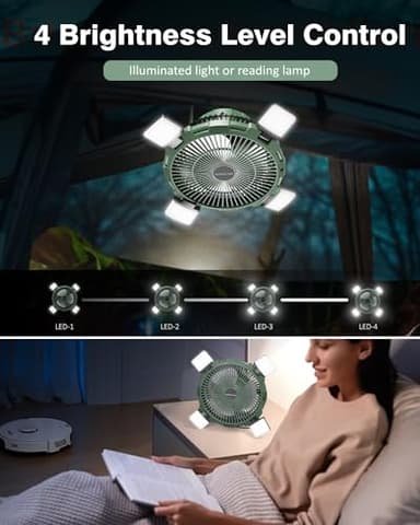 Camping Fan with LED Lantern, 8000mAh Rechargeable Battery Powered Tent Fan for Camping Hanging, Camping Outdoor Fan with Remote, 4 Speed Camping Fan for Tents,Travel,Home,Fishing,Sleep,Emergency - Image 3