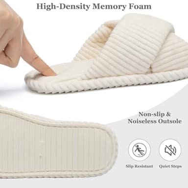 GOEWY House Slippers for Women Fuzzy Womens Slippers Indoor Outdoor Open Toe With Cross Band Corduroy Memory Foam Warm Gifts for Woman Size 9 10 Beige - Image 4