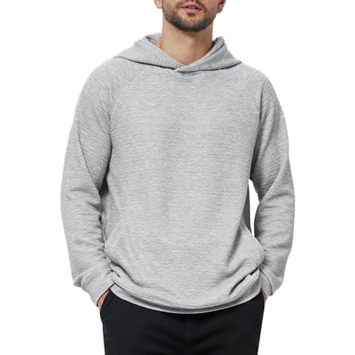 3rd hill Mens Textured Hooded Sweatshirt Long Sleeve Knit Pullover Hoodie Soft Classic Solid Jumper Sweater With Pockets Grey - Image 1