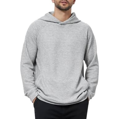 3rd hill Mens Textured Hooded Sweatshirt Long Sleeve Knit Pullover Hoodie Soft Classic Solid Jumper Sweater With Pockets Grey - Image 1