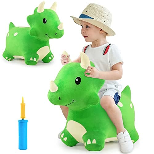 iPlay, iLearn Bouncy Pals Dinosaur Hopper Toy 2 Year Old Boy, Toddler Plush Bounce Animals, Ride on Bouncing Triceratops for Kids, Outdoor Hopping Horse Bouncer, Cool Birthday Gifts 3 4 5 6 Yr Girls - Image 1