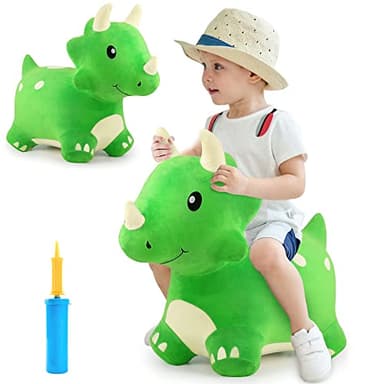 iPlay, iLearn Bouncy Pals Dinosaur Hopper Toy 2 Year Old Boy, Toddler Plush Bounce Animals, Ride on Bouncing Triceratops for Kids, Outdoor Hopping Horse Bouncer, Cool Birthday Gifts 3 4 5 6 Yr Girls - Image 1