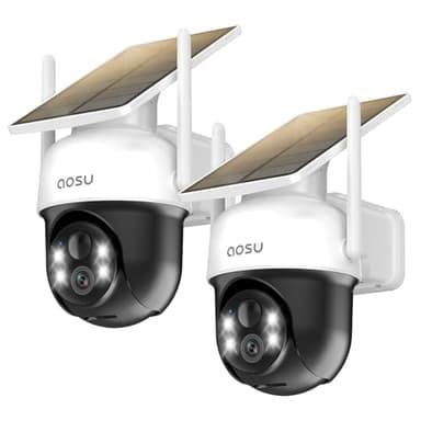 AOSU Solar Camera Outdoor Wireless - 100% Wire-Free Outdoor Security Camera Wireless with Fixed Solar Panel,360° Panoramic View, Human Auto Tracking, 2K Color Night Vision - Image 1