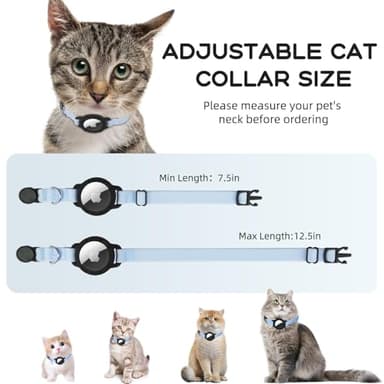 AirTag Cat Collars, Stretchy Collar with Apple AirTag Holder and Bell, Breakaway Ultra Design Elastic GPS Tracking Collars for Cats and Puppies, (7.5-12.5 Inch), Blue - Image 6