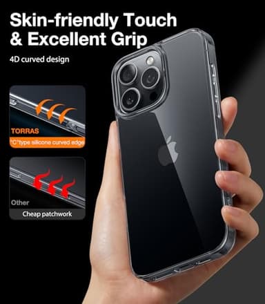 TORRAS Crystal Clear for iPhone 16 Pro Max Case, [Anti-Yellowing][Military-Grade Protection], Slim Translucent Anti-Scratch Back, Soft Bumper, Non-Slip Protective Phone Cover, Translucent Black 6.9" - Image 5