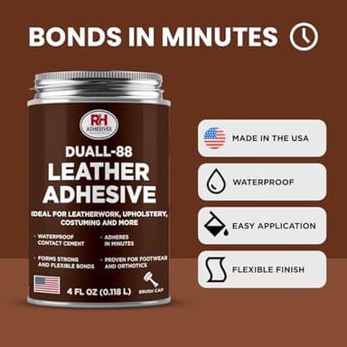 Duall-88 Leather Adhesive, 4 oz. can - Leather Repair Glue, Crafting, DIY, Upholstery, Waterproof, Heat Resistant, Flexible, Long Lasting, High Strength, RH Adhesives - Image 2