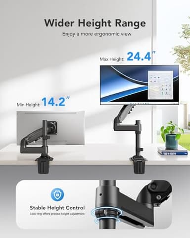 HUANUO Single Monitor Arm, Adjustable Desk Mount for 13-34 inch Screens, Holds 19.8lb, 22.44 inch Max Height, Full Motion Swivel Monitor Stand with VESA 75x75mm and 100x100mm Compatibility - Image 4