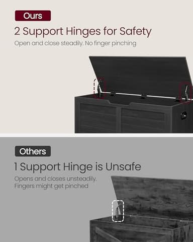 VASAGLE Storage Chest, Storage Bench with 2 Safety Hinges, Farmhouse Style, 15.7 x 39.4 x 18.1 Inches, for Entryway, Bedroom, Living Room, Charcoal Gray ULSB061B01 - Image 6