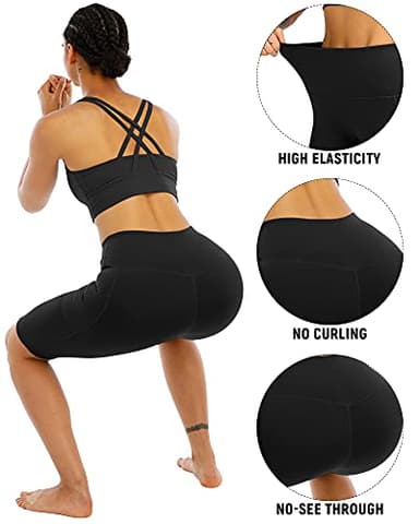 WHOUARE 4 Pack Biker Yoga Shorts with Pockets for Women,High Waisted Athletic Running Workout Gym Shorts Tummy Control,Black,Black,Black,Black,M - Image 4