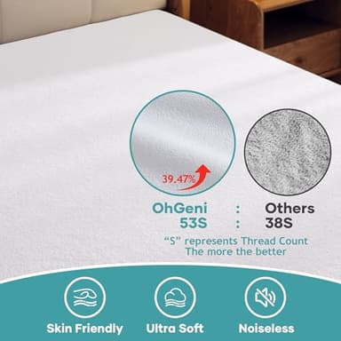 OhGeni 100% Waterproof Mattress Protector, Queen Size, Fitted Sheet with Deep Pockets, 6''-18'', Premium Noiseless Breathable Soft Material, Mattresses Cover for Bed - Image 3