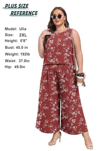 Lepunuo Womens 2 Piece Outfits Summer Boho Sleeveless Crop Top Flowy Wide Leg Pants Matching Sets Vacation Beach Travel Outfits - Image 3