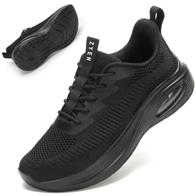 ZYEN Wide Toe Box Shoes Women Air Cushion Road Running Shoes Extra Wide Width Sneakers Arch Support Gym Athletic Tennis Sneakers Lightweight Breathable Walking Shoes 8811 Full Black 37 - Image 1