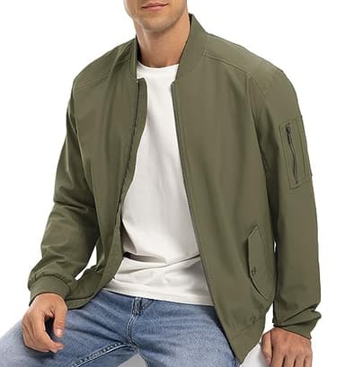BGOWATU Men's Bomber Jacket Lightweight Windbreaker Jacket for Men Casual Fall Zip Up Coat Army Green 3X - Image 3