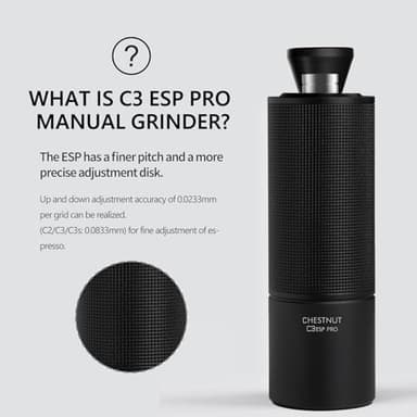 TIMEMORE Chestnut C3 ESP Pro Manual Coffee Grinder, Stainless Steel S2C Conical Burr Hand Coffee Grinder with Foldable Handle, Adjustable Grind Setting for Espresso and Pour Over - Black - Image 6