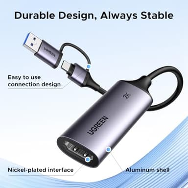 UGREEN 2K@30Hz Video Capture Card 4K Input HDMI to USB 3.0 A and USB C Capture, 1080P 60FPS with Low Latency Capture Card for Streaming Game Recording Compatible with Switch 2/Xbox/PS4/PS5/PC/Camera - Image 7