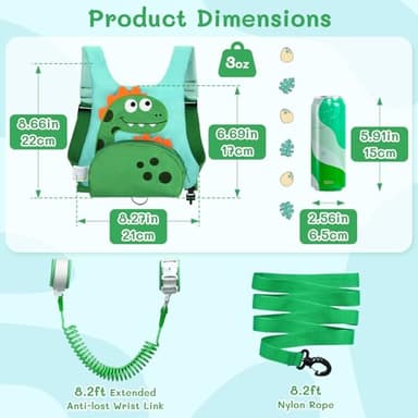 Dr.meter 3 in 1 Toddler Harness Leash + 8.2ft Anti Lost Wrist Link, Cute Dinosaur Kids Safety Harness Tether with Key Lock, Child Protective Leashes While Walking for Outdoor Activity Keep Kids Close - Image 7