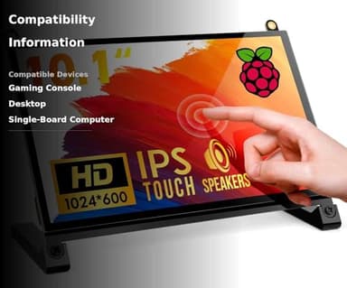 ROADOM Raspberry Pi Screen, 10.1’’ Touchscreen Monitor, IPS FHD 1024×600,Responsive and Smooth Touch,Dual Built-in Speakers,HDMI Input,Compatible with Raspberry Pi 5/4/3/Zero,Easy Assembly,Driver Free - Image 3