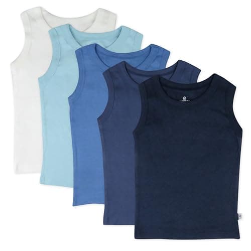 HonestBaby Sleeveless Muscle T-Shirts 100% Organic Cotton for Infant Baby and Toddler Boys, Girls, 5-Pack Sea Ombre, 18 Months - Image 1