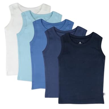 HonestBaby Sleeveless Muscle T-Shirts 100% Organic Cotton for Infant Baby and Toddler Boys, Girls, 5-Pack Sea Ombre, 18 Months - Image 1