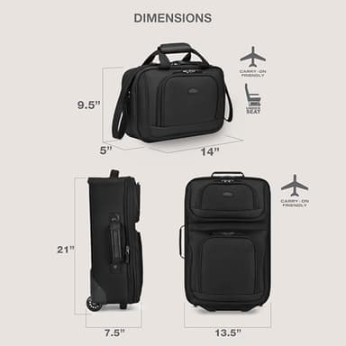 U.S. Traveler, Rio Rugged Fabric Expandable Upright Rolling Carry-on Luggage Set w/ Tote Bag, Black, 2-Piece (21/14 - Image 6