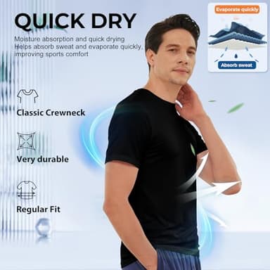 BAMBOO COOL Men's Undershirts Black T Shirts for Men, Moisture-Wicking Tee Shirt 6 Pack Crewneck, Short Sleeve Soft Breathable - Image 3