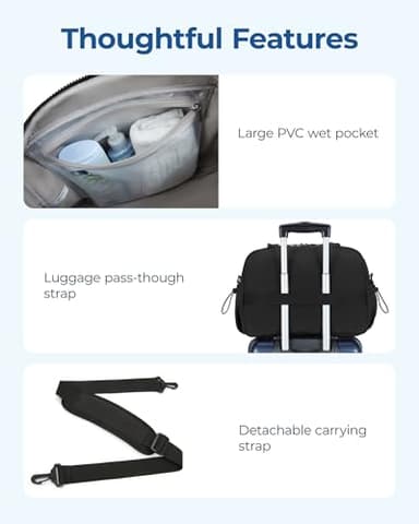 BAGSMART Duffle Bag for Travel, Gym Bag for Women with Wet Pocket, Carry on Weekender Bags for Women, Water Resistant Travel Bag Duffel Bag, Black - Image 7