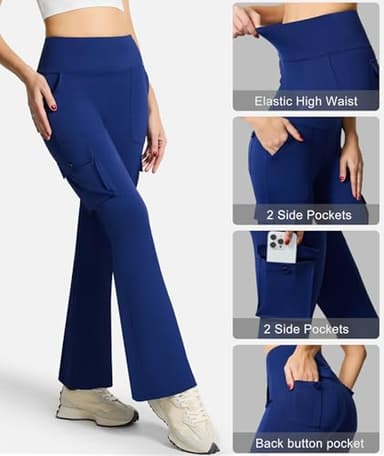 Yoga Flare Leggings for Women High Waisted Yoga Casual Pants Workout Leggings Cargo with 6 Pockets Bootcut Pants,Royal Blue XL - Image 4