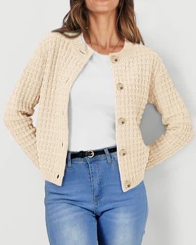 PRETTYGARDEN Women's Knit Cardigan Sweaters Casual Long Sleeve Open Front Button Down Trendy Jackets Outerwear (Beige,Small) - Image 3
