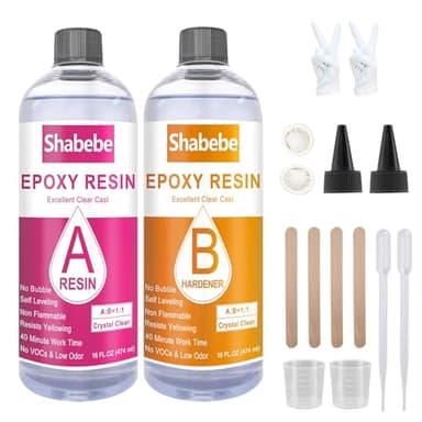 Epoxy Resin, 32OZ Epoxy Resin Crystal Clear, Not-Yellowing No-Bubble, Self Leveling Easy-Pour Easy Mix 1:1 Casting Kit & Coating for DIY Jewelry Making, Art Resina Clear Crafts, Molds, River Tables - Image 1