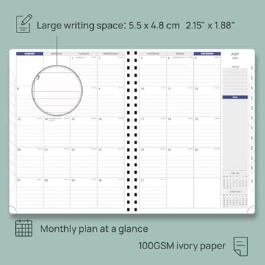 POPRUN 2025-2026 Academic Planner Spiral Bound, 8.5'' x 11.25'' Appointment Book (July 2025-June 2026) Quarter-Hourly Weekly Schedule, Leather Cover, Monthly Tabs, 2 Inner Pockets - Claret - Image 4