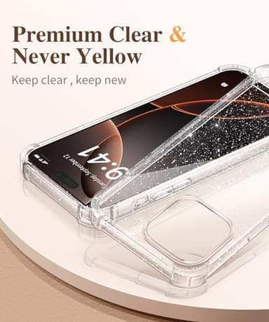 GVIEWIN for iPhone 16 Pro Case, with Screen Protector & Camera Lens Protector [Not Yellowing] Floral Slim Shockproof Protective Clear Flower Women Phone Cover 6.3'' (Twinkle Clear) - Image 3