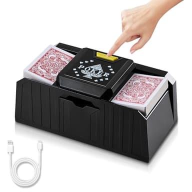 FEIERYA Quiet Automatic Card Shuffler 2 Deck,USB/Battery Operated Electric UNO Poker Shuffler,Playing Card Shuffler for Home Card Game,Travel - Image 7