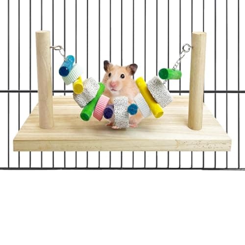 kathson Hamster Wood ledges Platform, Wooden Chinchilla Ledges Platform with Lava Ledge Blocks Chew Toys Pet Cage Resting Wooden Shelf Chinchilla Cage Accessories for Hamster Guinea-Pigs Mouse - Image 1