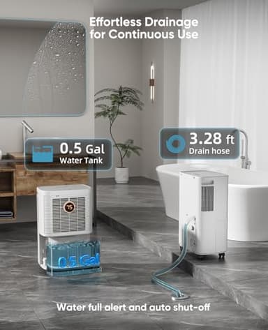 Dravonic 34 Pint Dehumidifiers for Home, Basement, Bedroom, Bathroom, 2500 Sq.ft Dehumidifier with Drain Hose, Smart Humidity Control & Display, 3 Operation Modes, 24H Timer, Child Lock (White) - Image 4